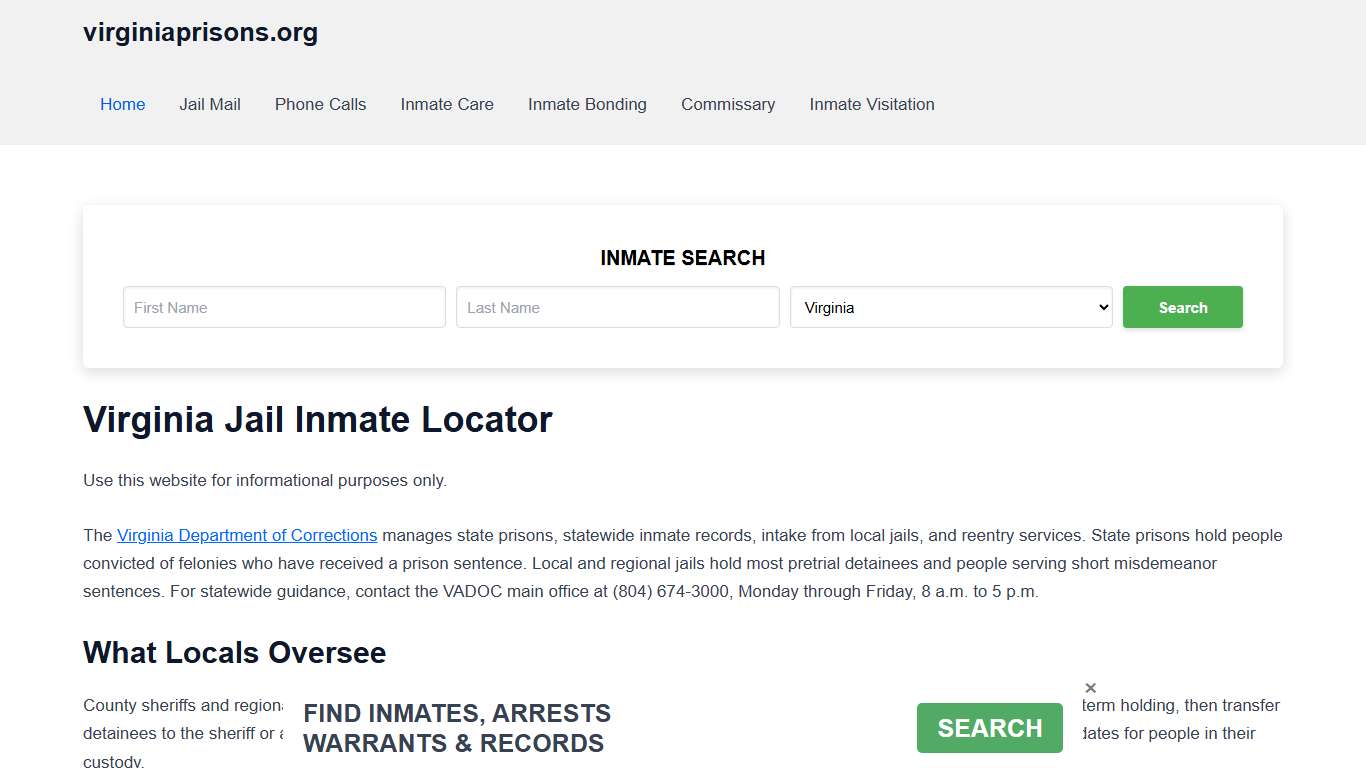 Virginia Jail Inmate Search - VA DOC Prison Locator